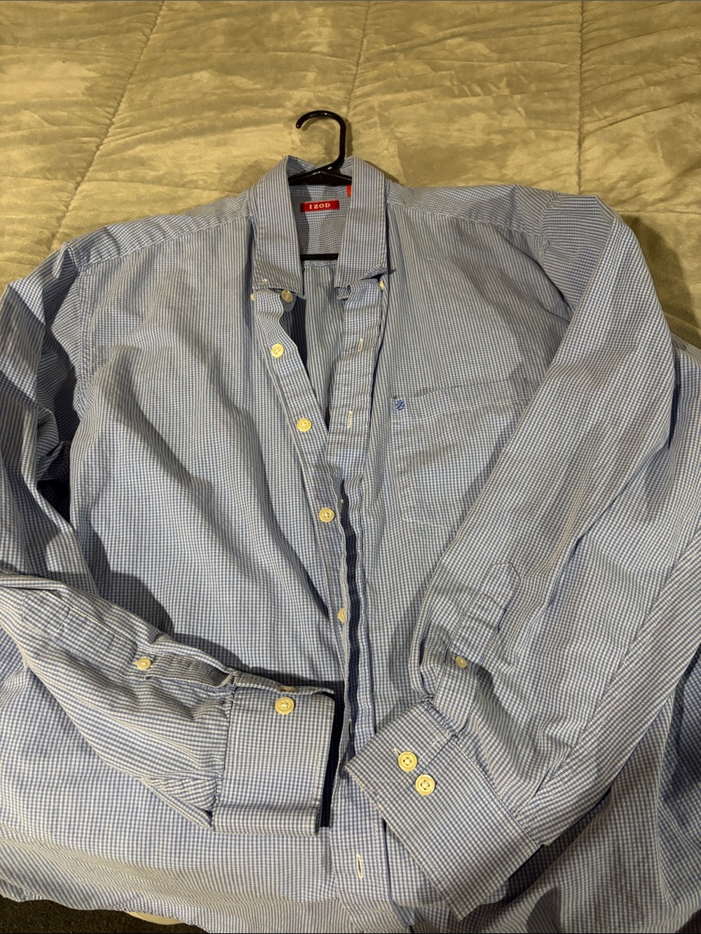 Izod Blue Micro-Check Button-Down Shirt